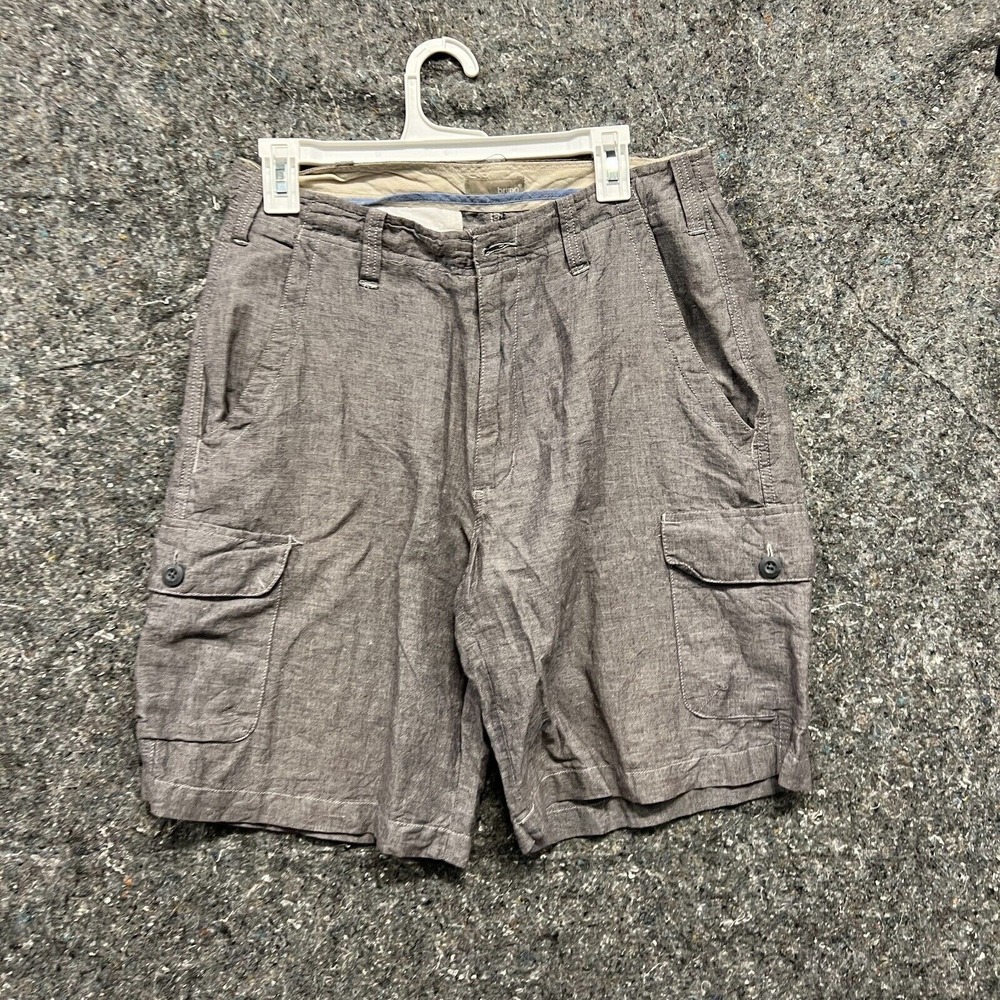 Bruno Mens Classic Fit Cargo Shorts Size 32 Brown Gray Linen Look Casual Outdoor